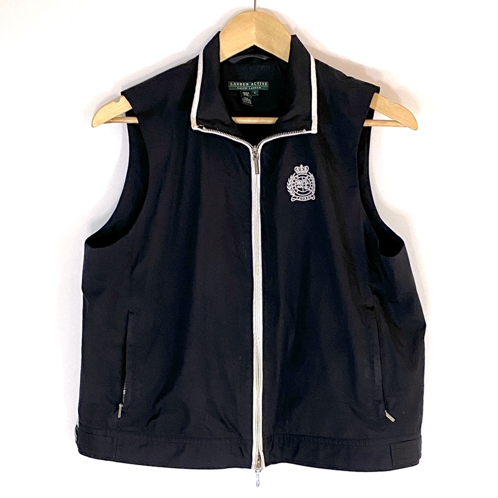 Ralph Lauren Active zippered vest, Black w/white details, sized Large
